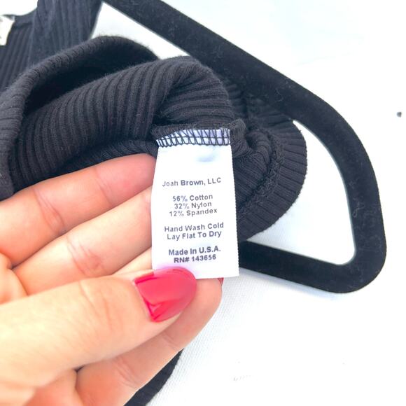 Joah Brown Black Ribbed High Neck Tank Top Racer Back Cropped One Size - Picture 4 of 4